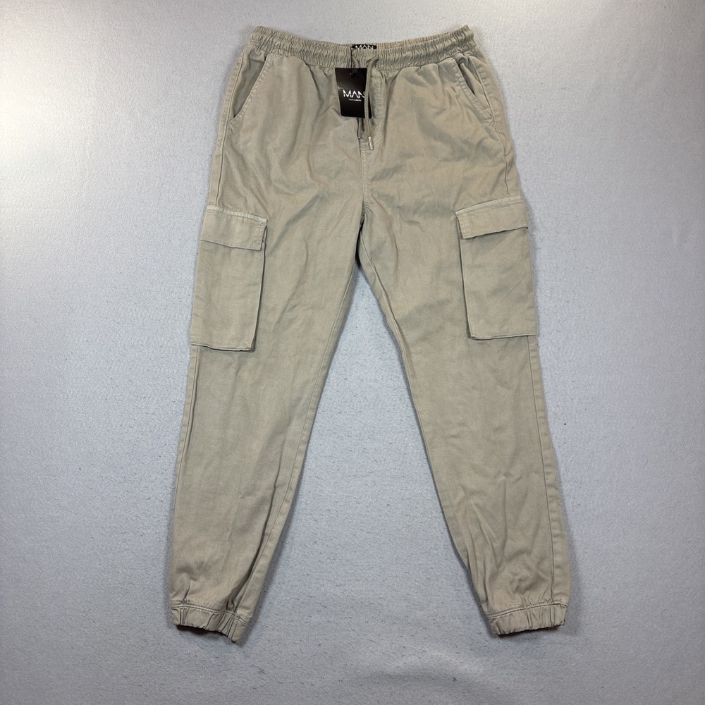 Mens Cargo Jogger Pants BoohooMAN XL NWT Tan Streetwear Utility Slim Fit Cargo